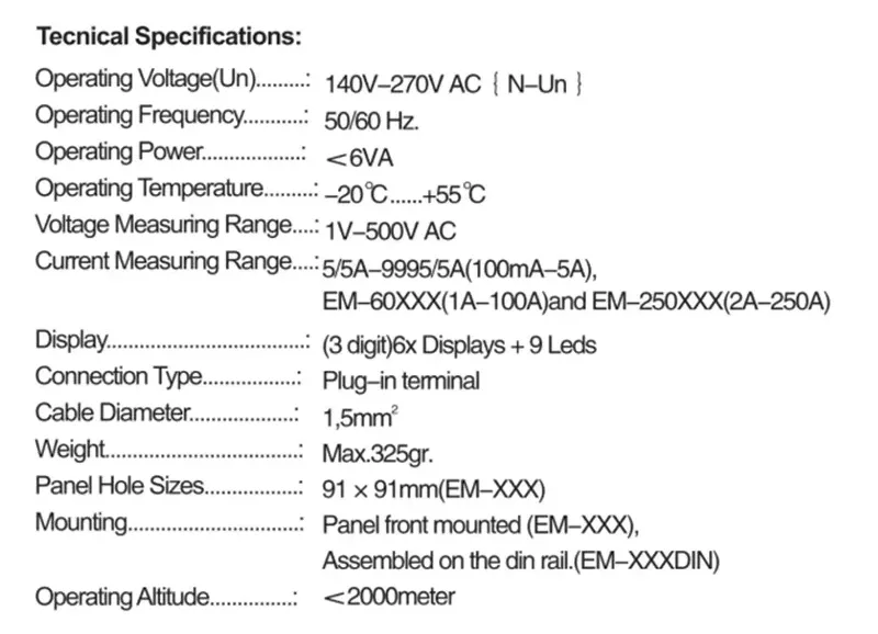 EM-06 Three Phase Voltage Current Digital Panel Meter